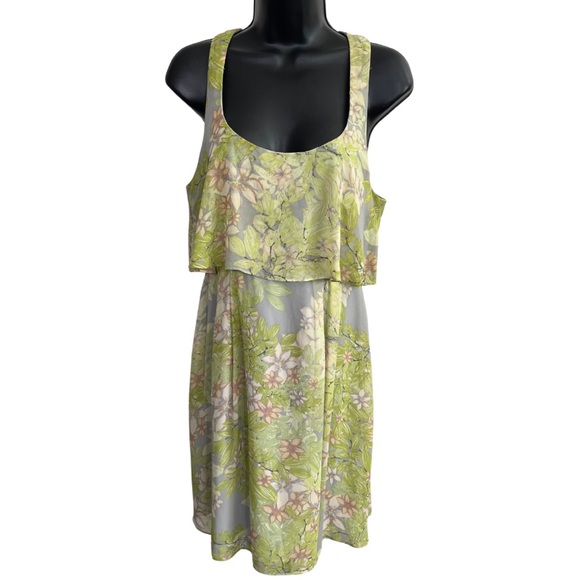 Jessica Simpson Summer Lime‎ GreenPopover Chiffon Floral Sleeveless Dress - Picture 13 of 13